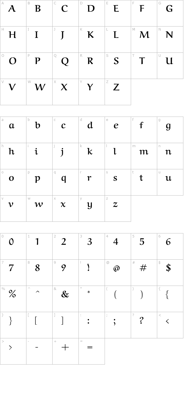 Aref Ruqaa Bold character map