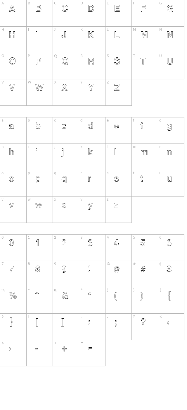 ArenaOutline Regular character map