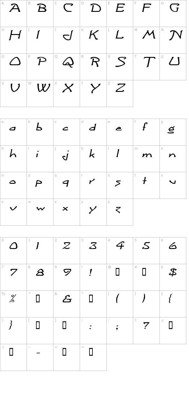 ArgonautExtended Italic character map