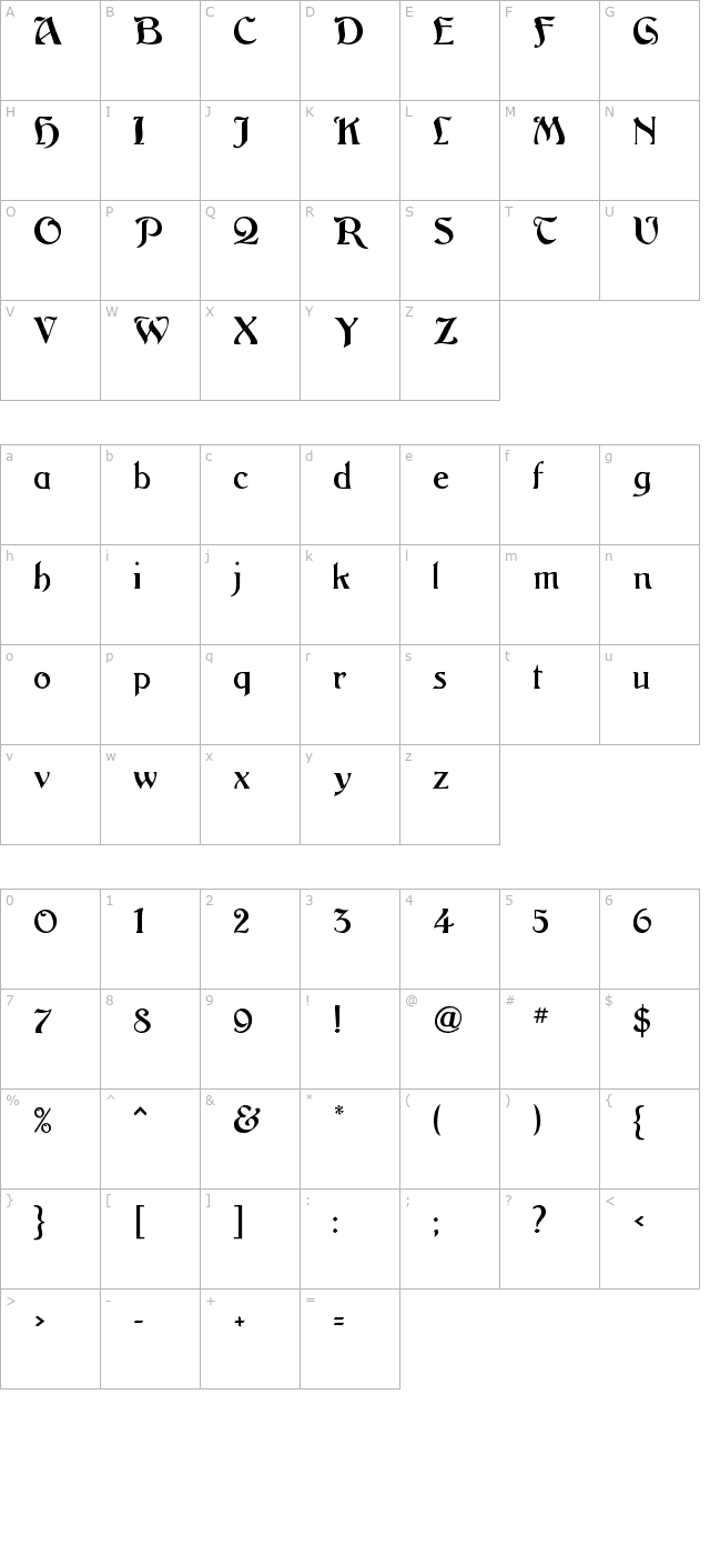 argos-regular character map