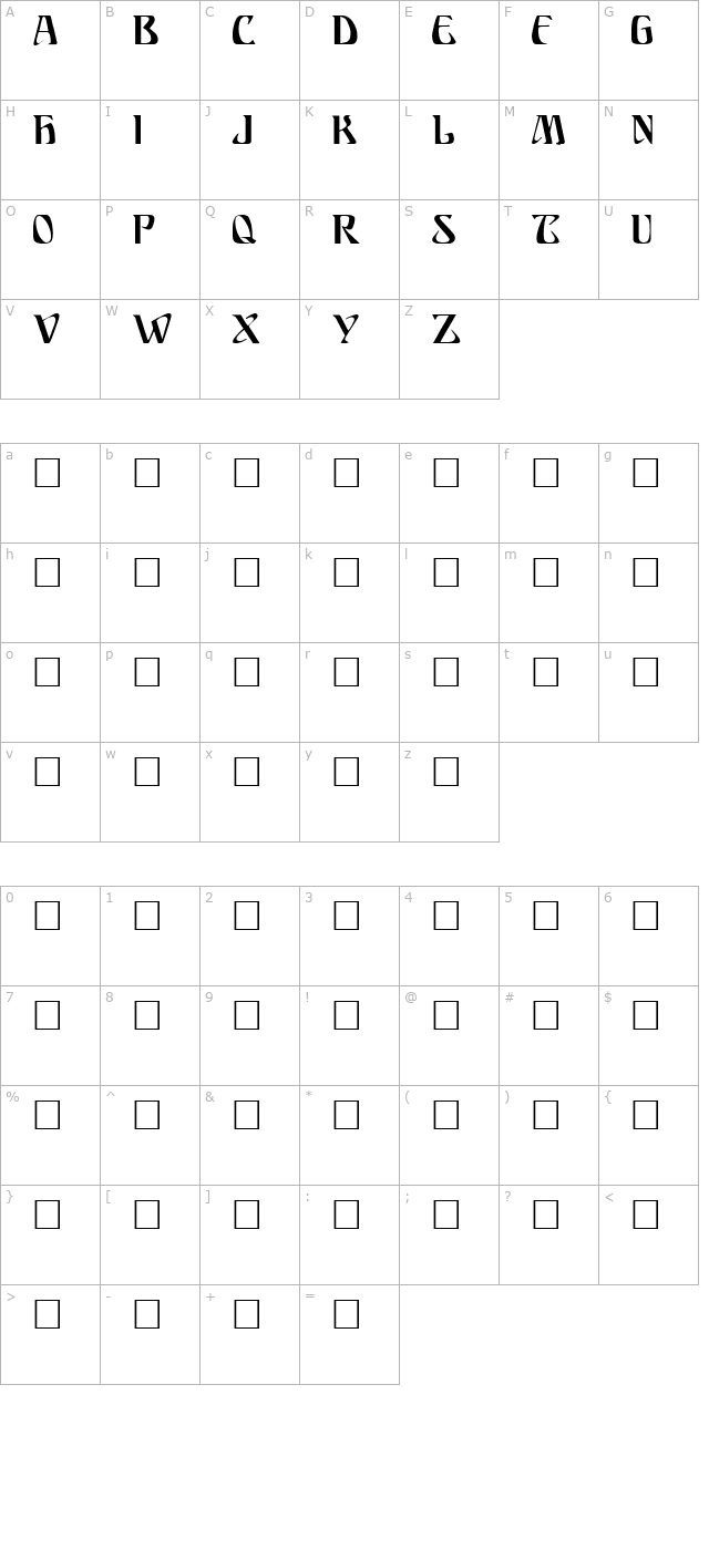 Ariosto Regular character map