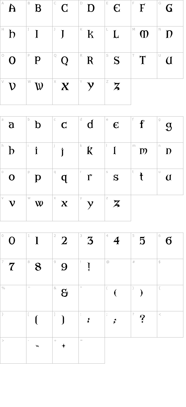 ARKHAM Bold character map