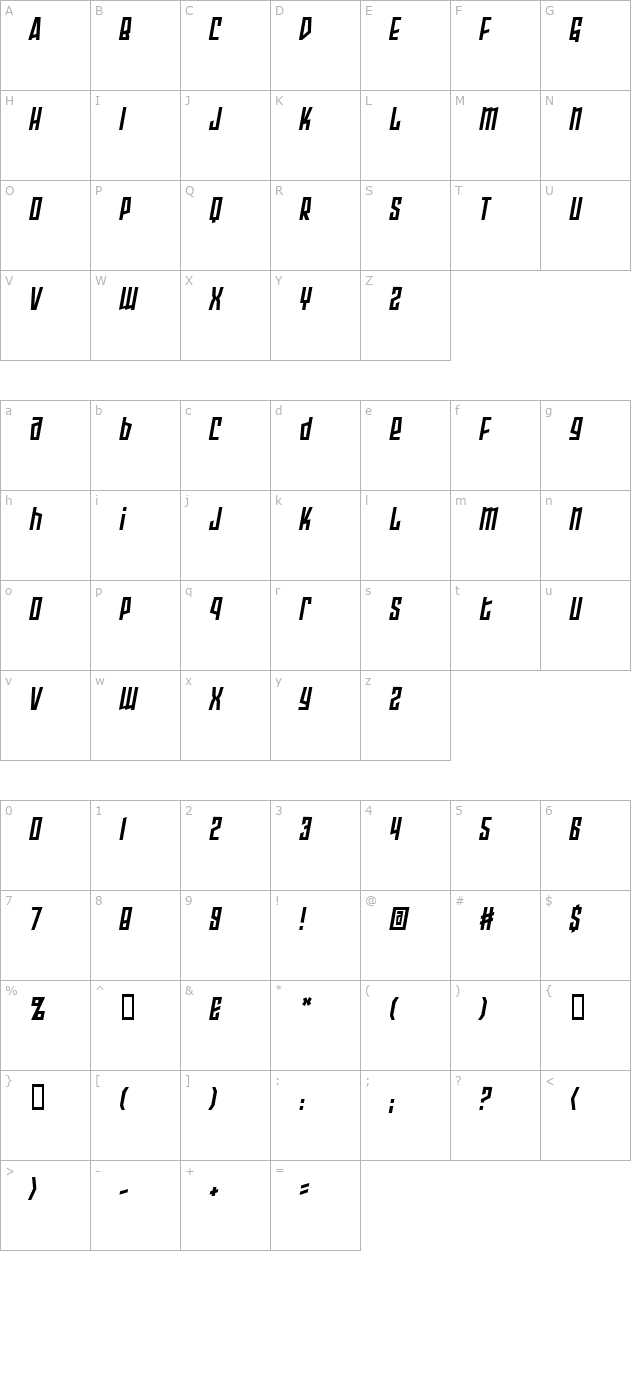 Armor Piercing 2.0 BB Italic character map