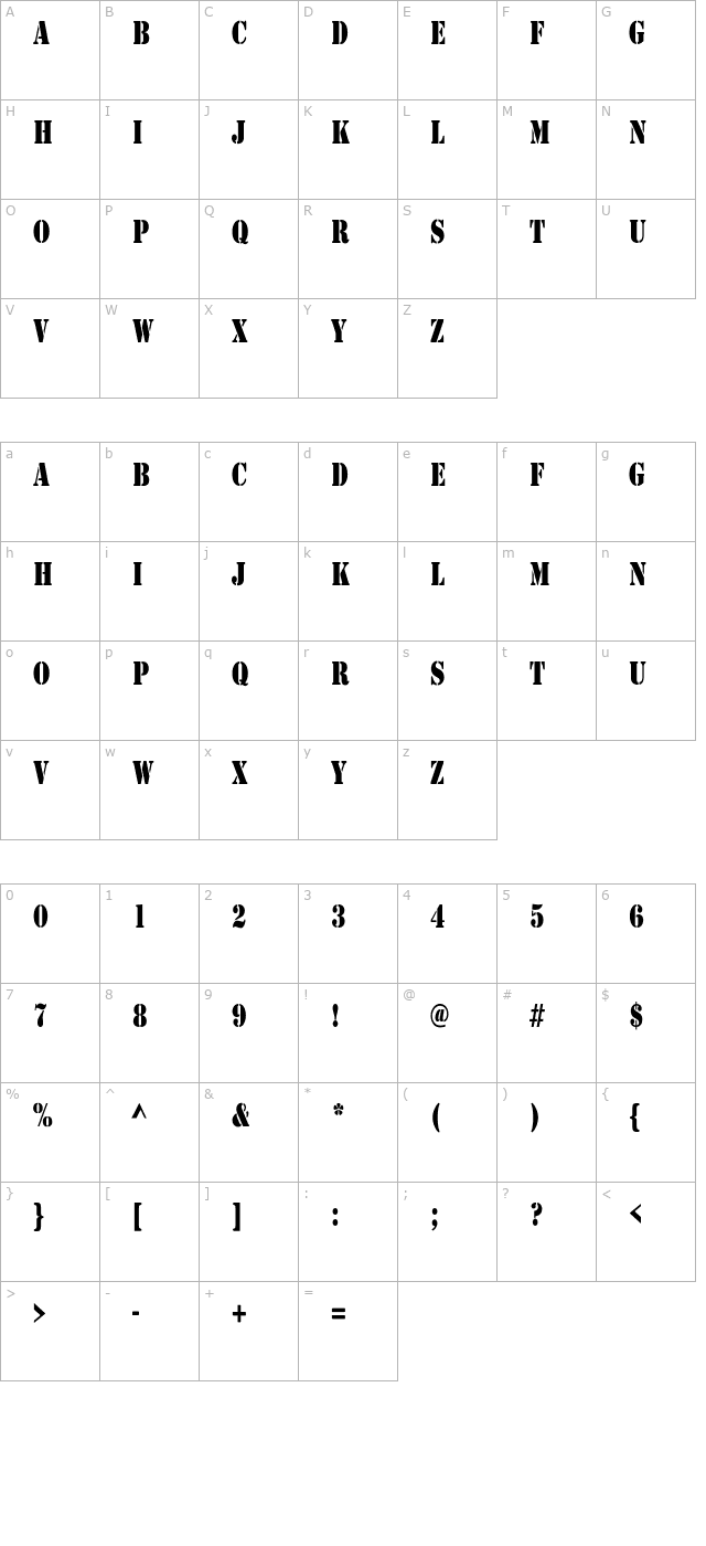 Army Condensed character map