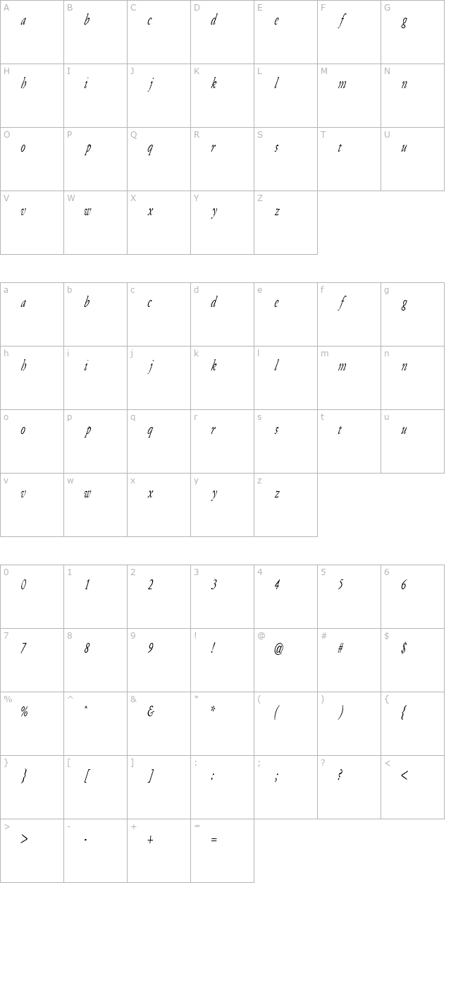 Army of Darkness Italic character map