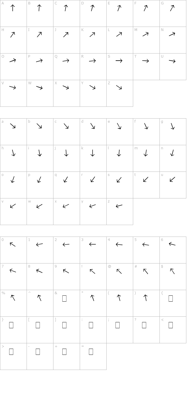 ArrowFont character map