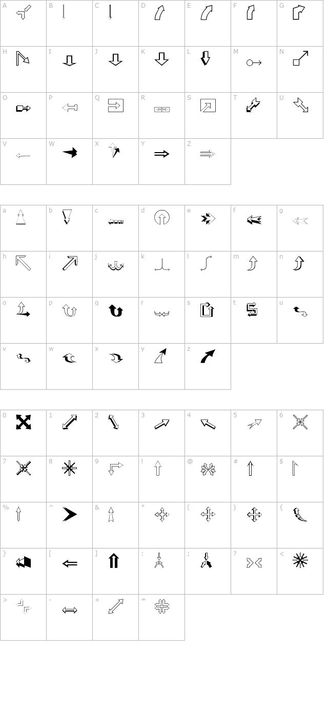 arrows2 character map