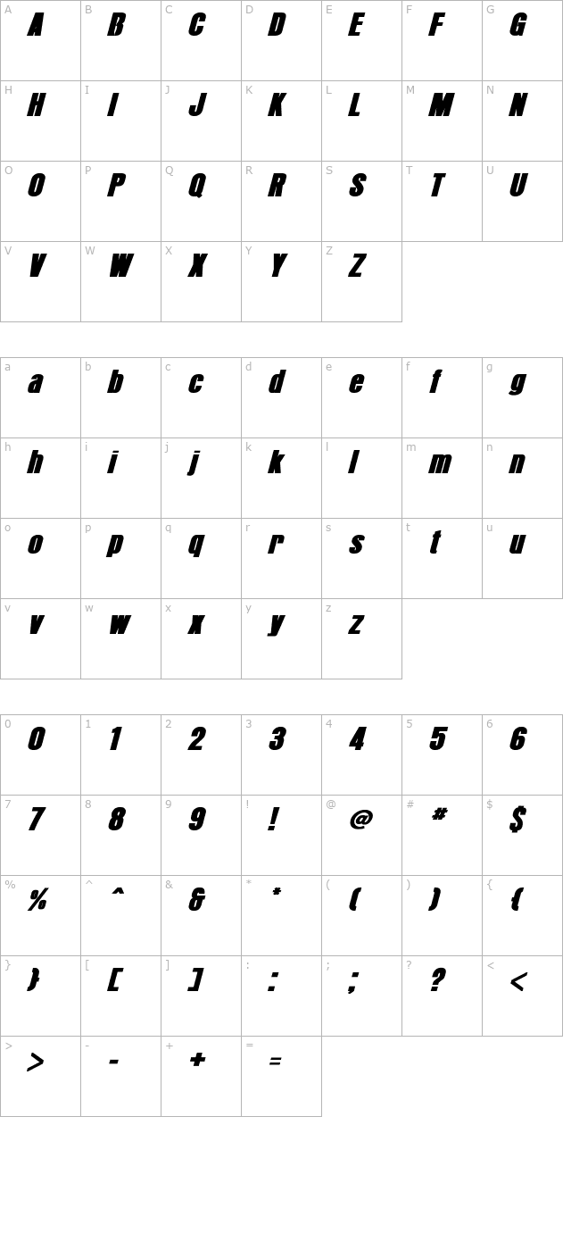 arroyo-bold-italic character map