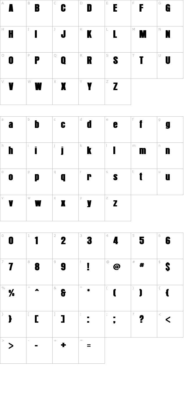 Arroyo Bold character map