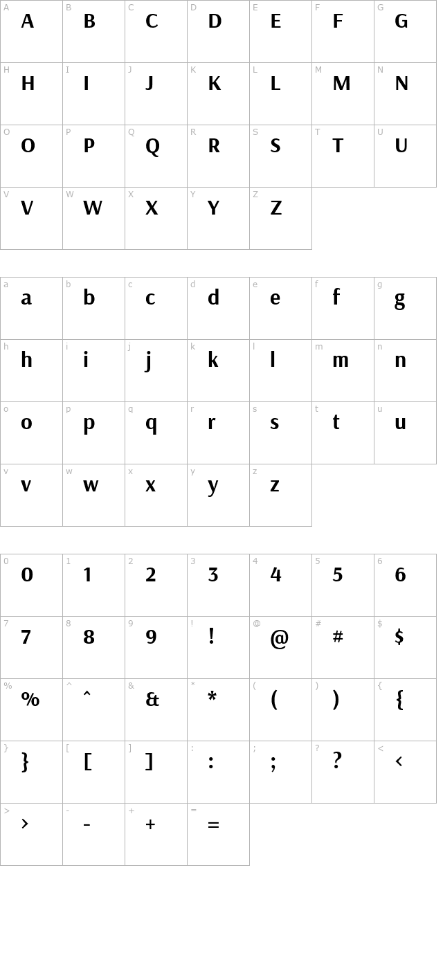 arsenal-bold character map