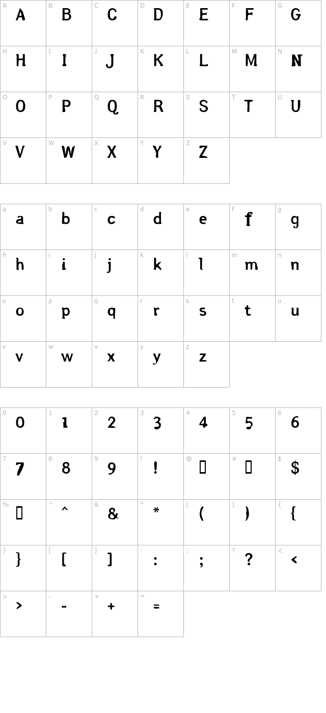 Arsle Gothic character map