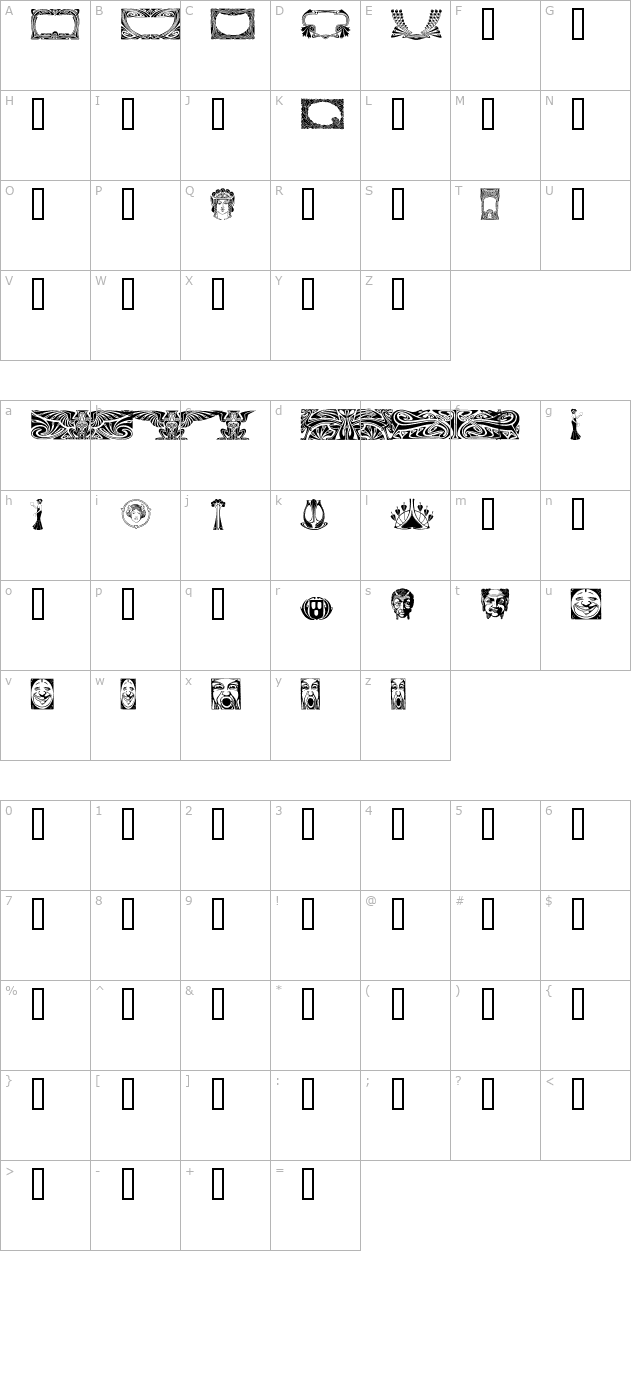 Art Noveau Headers character map