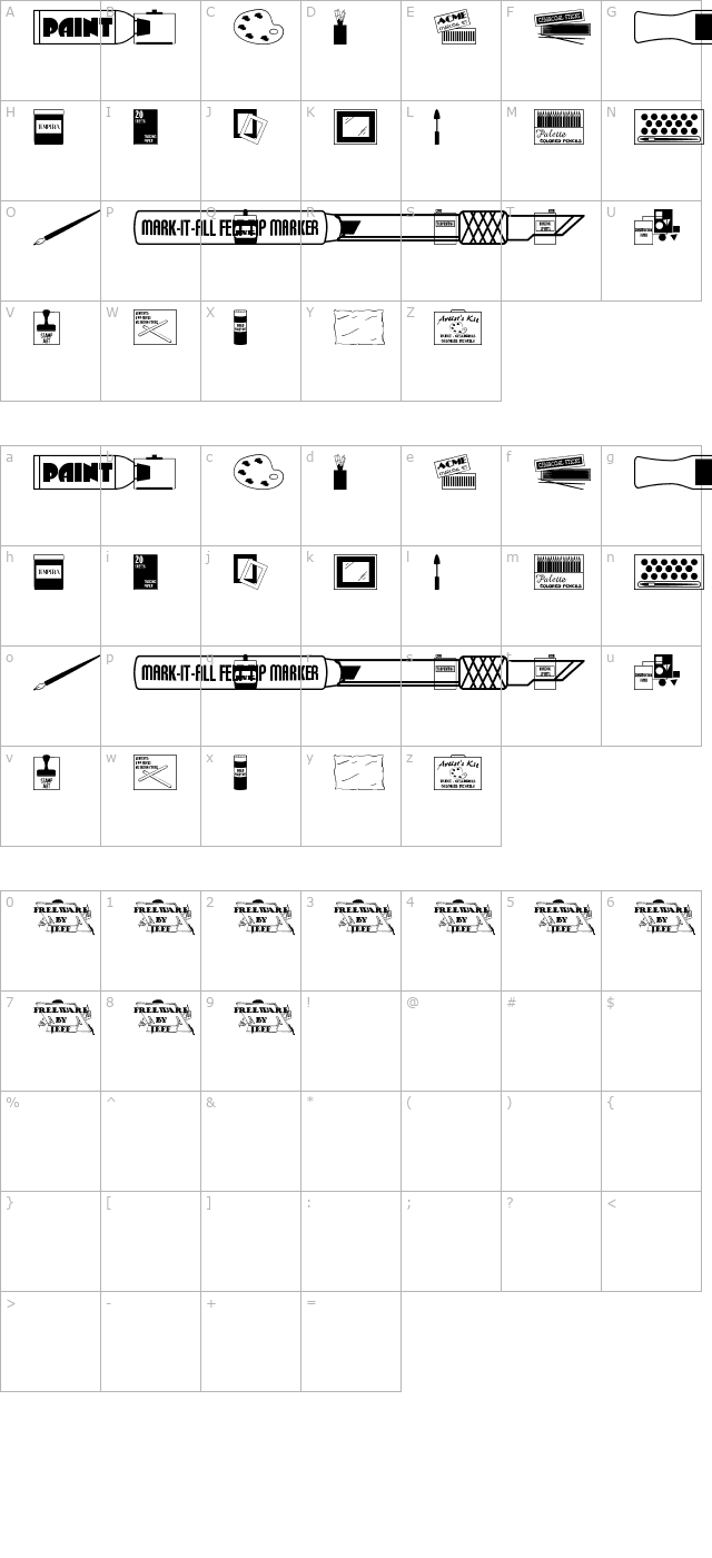 Art Supplies JL character map