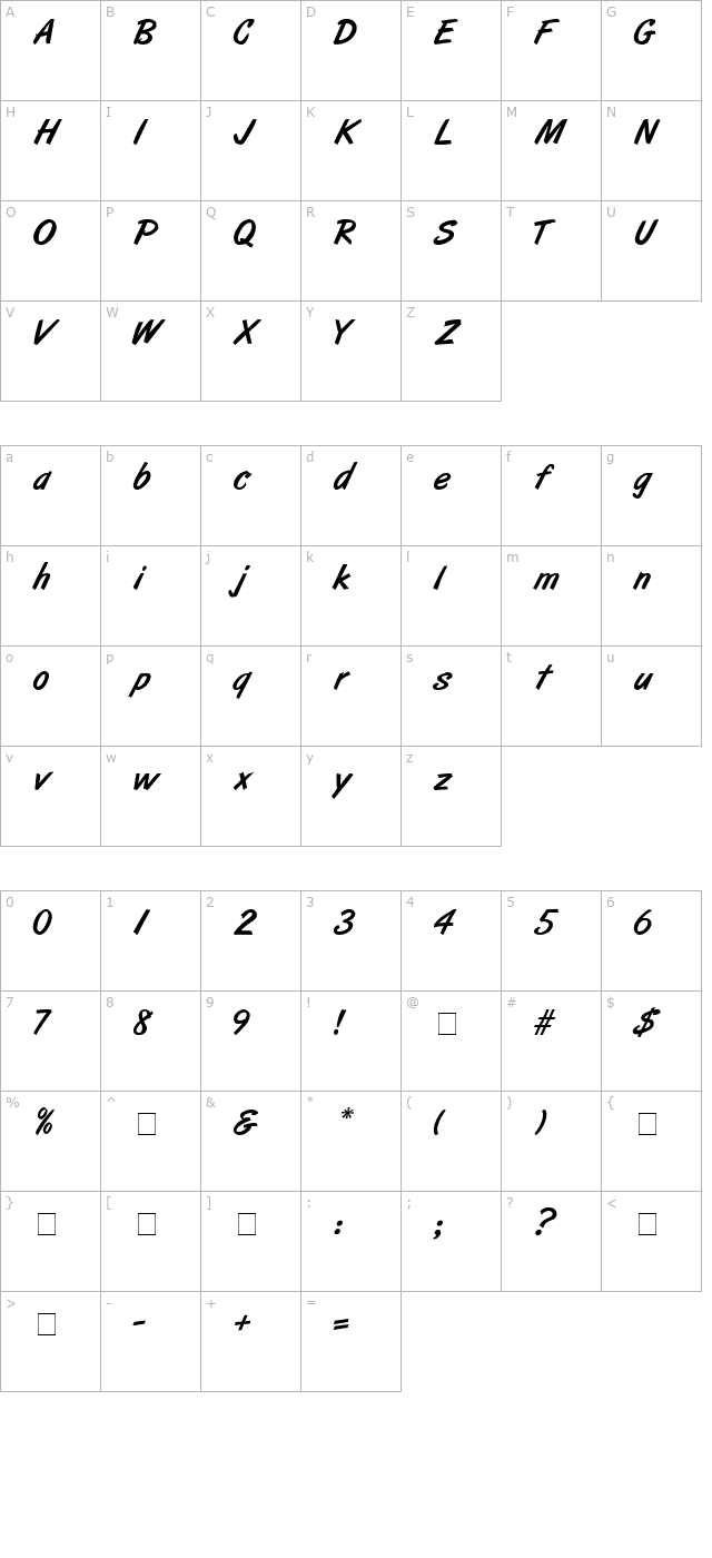 artbrush-medium character map