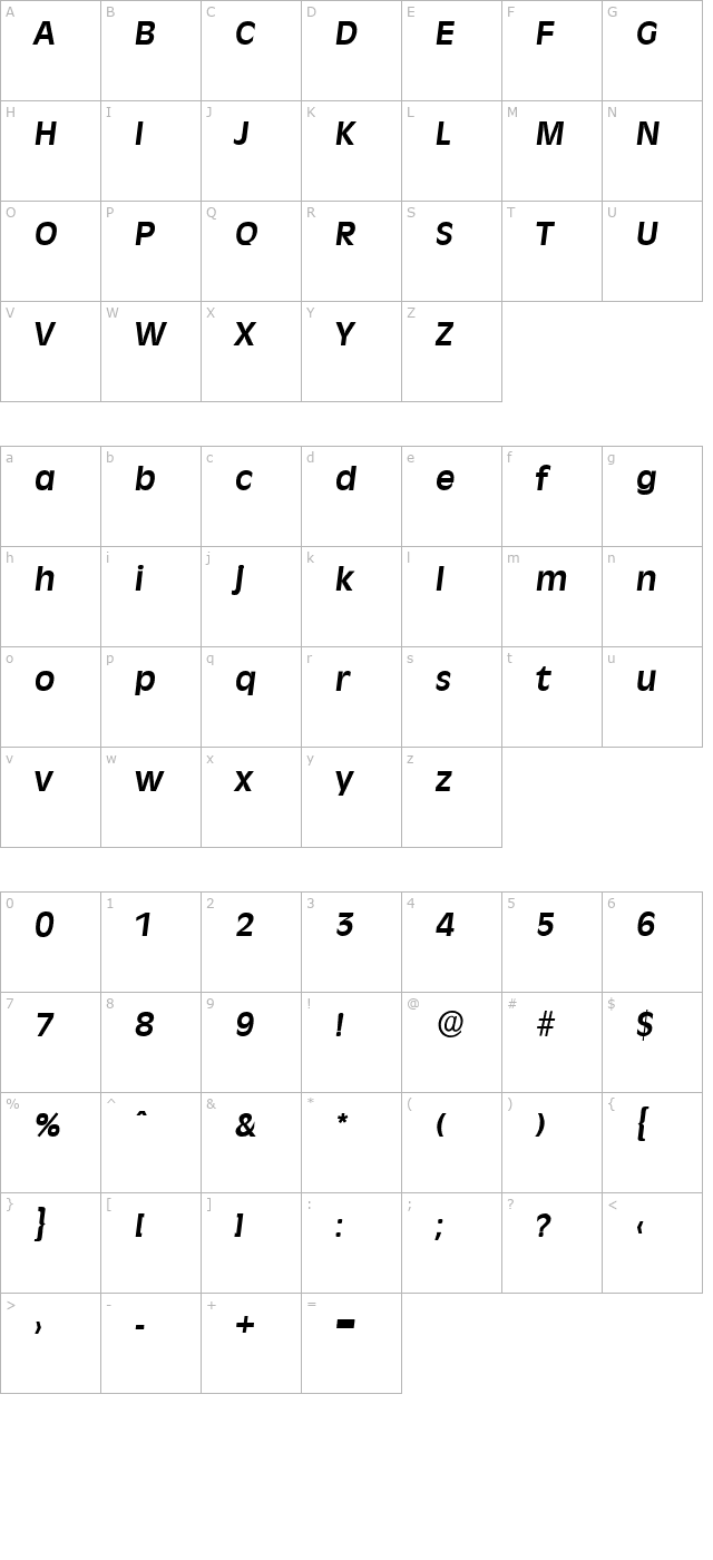 arthurbecker-bold-italic character map