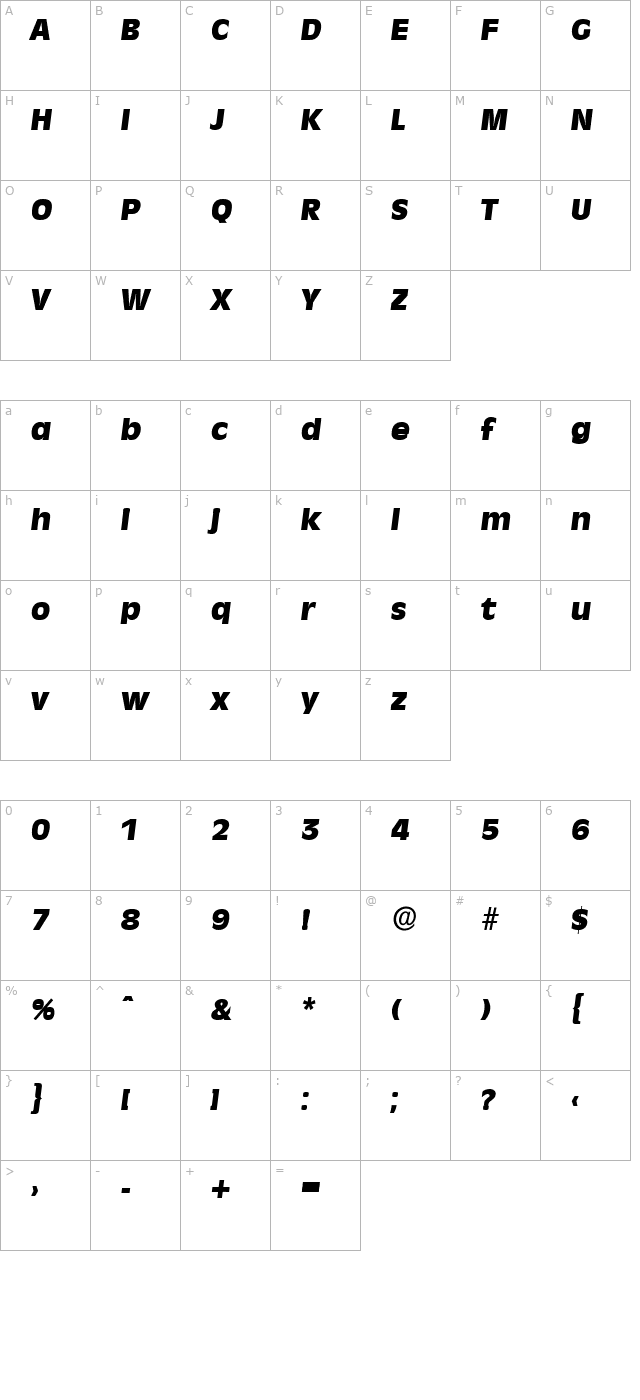 arthurbecker-heavy-italic character map