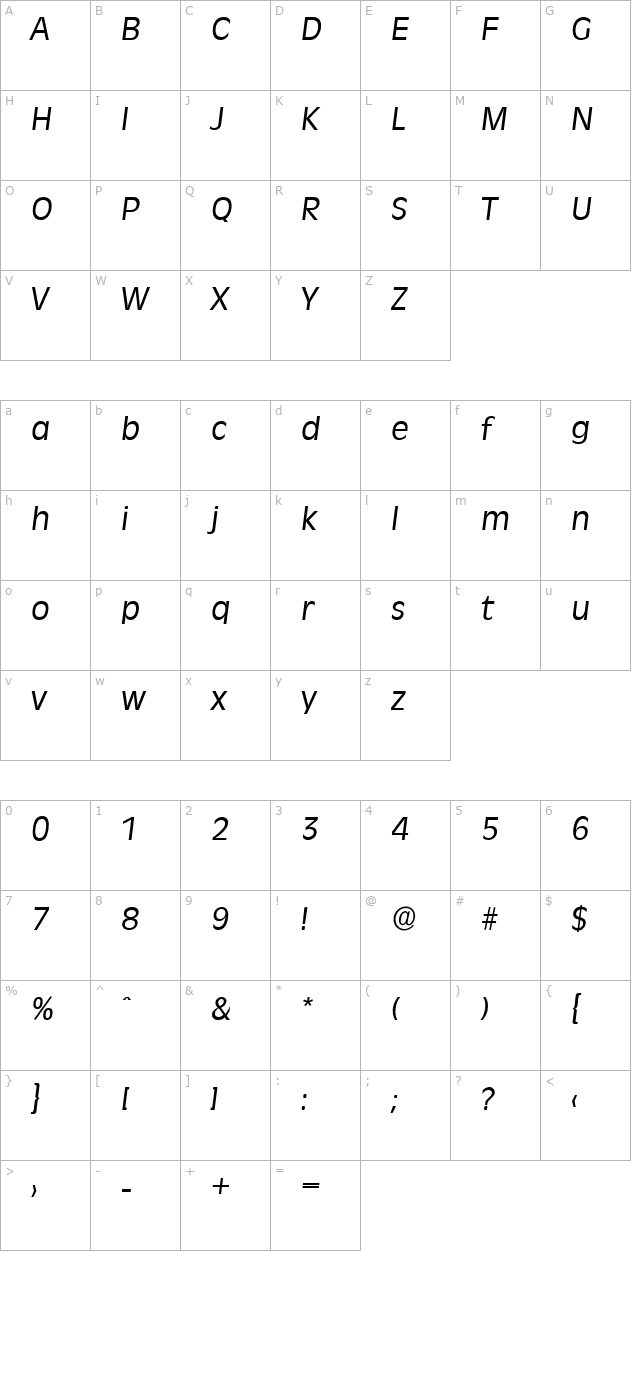 ArthurBecker Italic character map