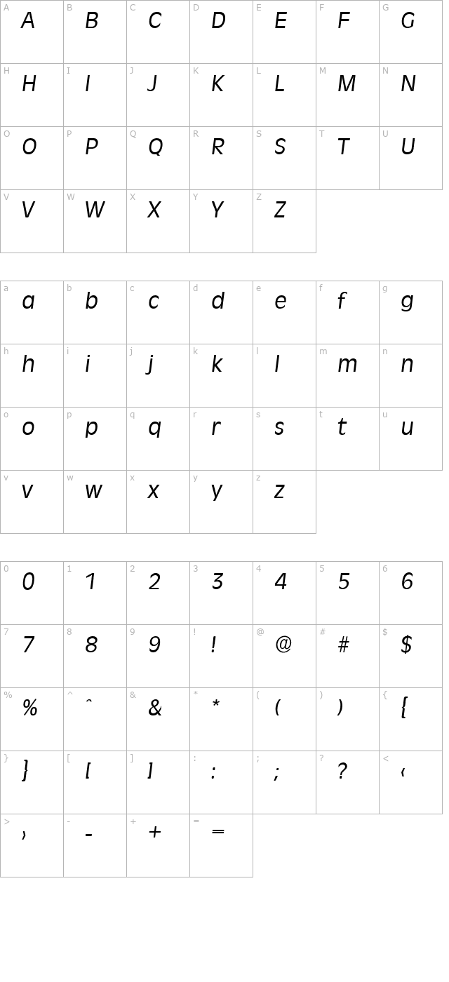 arthurbecker-italic character map