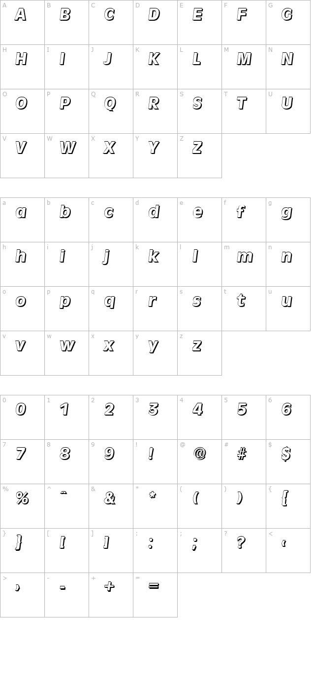 arthurbeckershadow-extrabold-italic character map