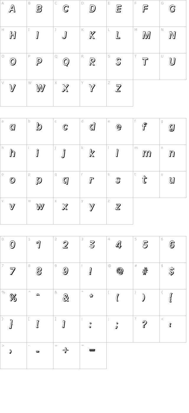 ArthurBeckerShadow-Medium-Italic character map