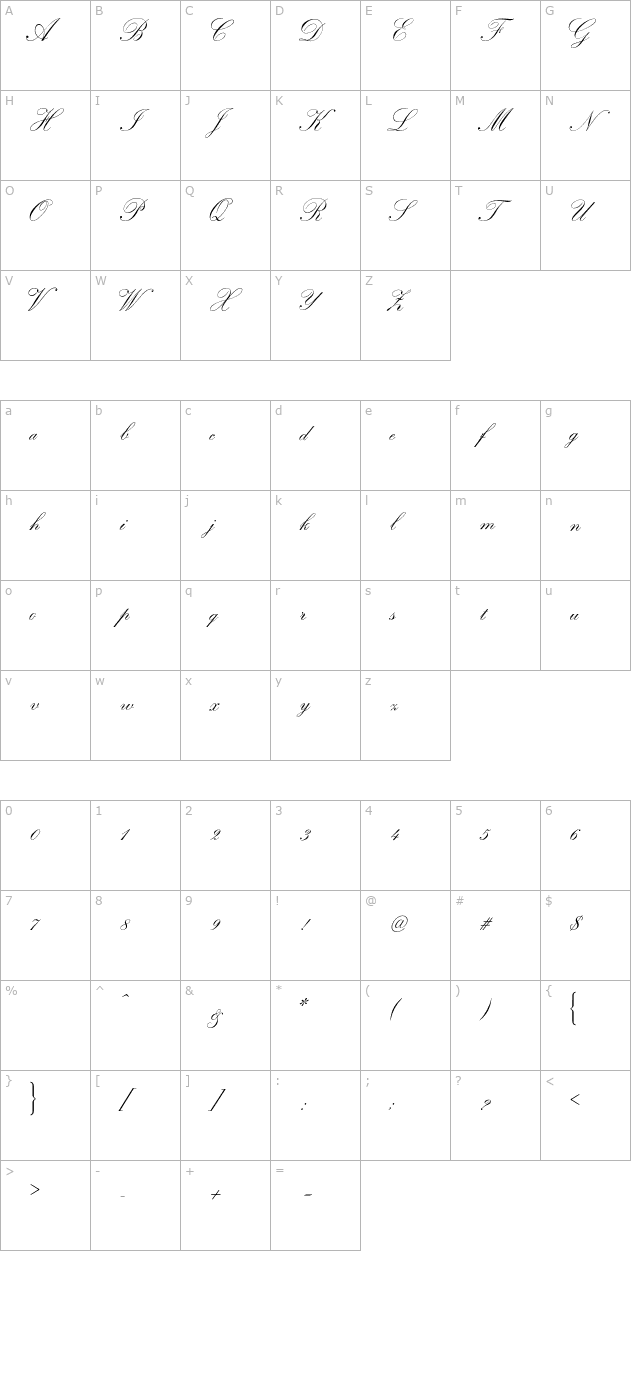 artistsscript-regular character map