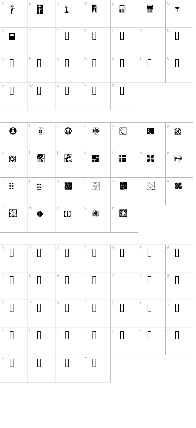 Arts & Crafts Dingbats character map