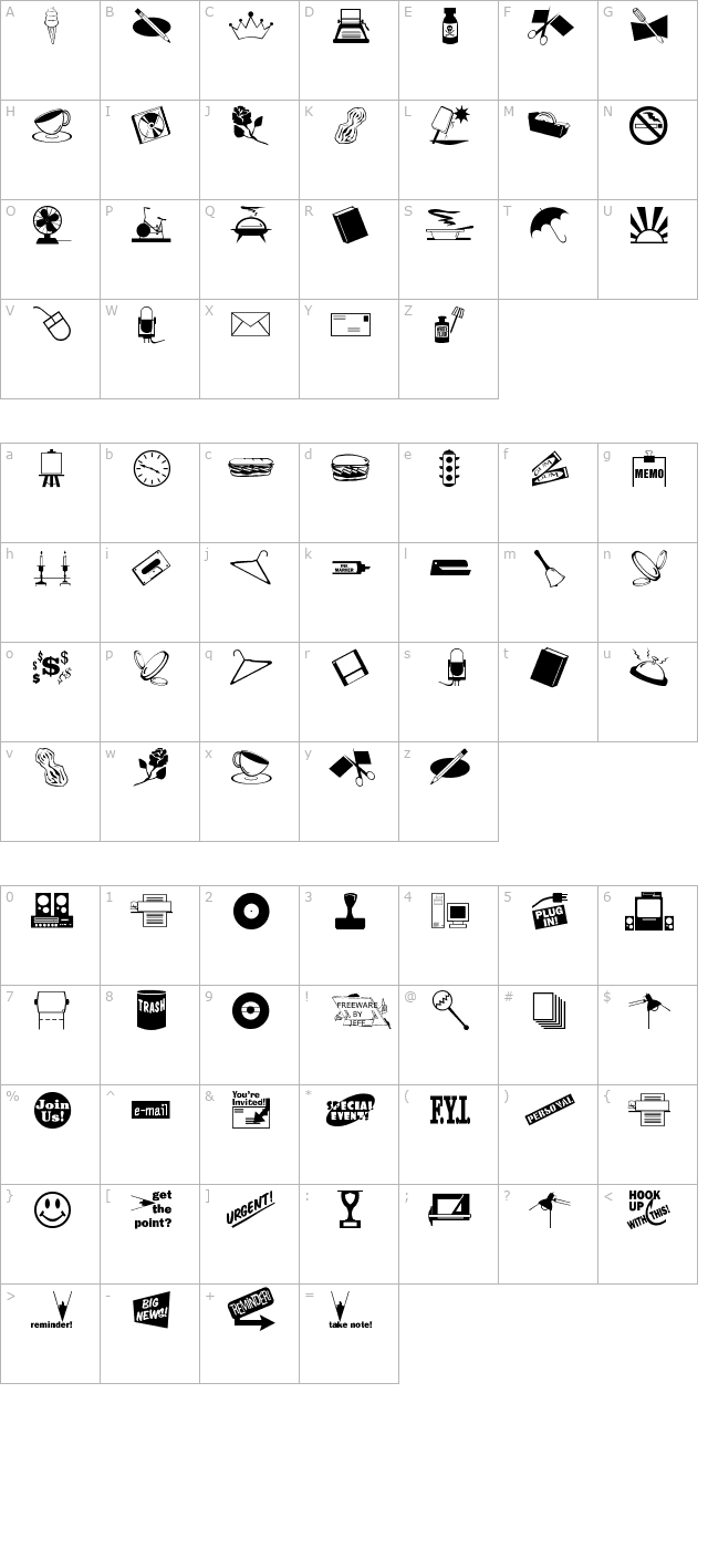 ArtsyParts Dingbats JL character map