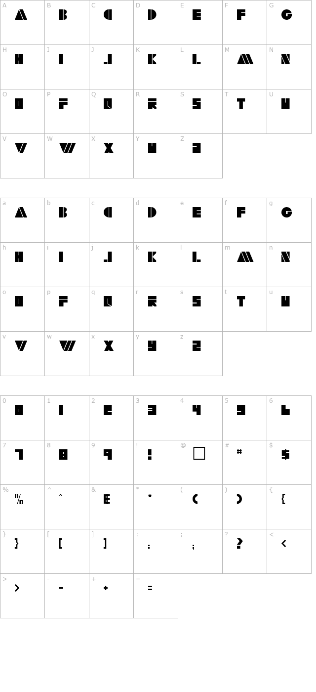 Arty Regular ttnorm character map