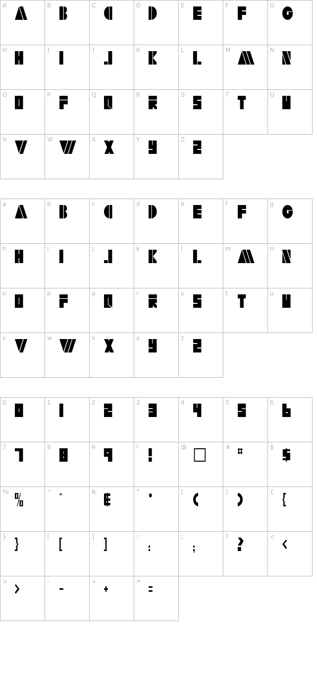 Arty Regular ttstd character map