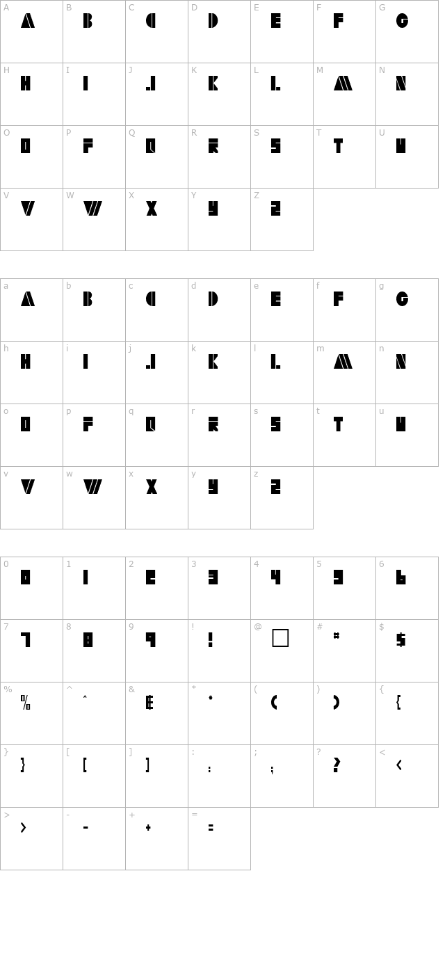 ArtyTimesReg52 Regular ttcon character map