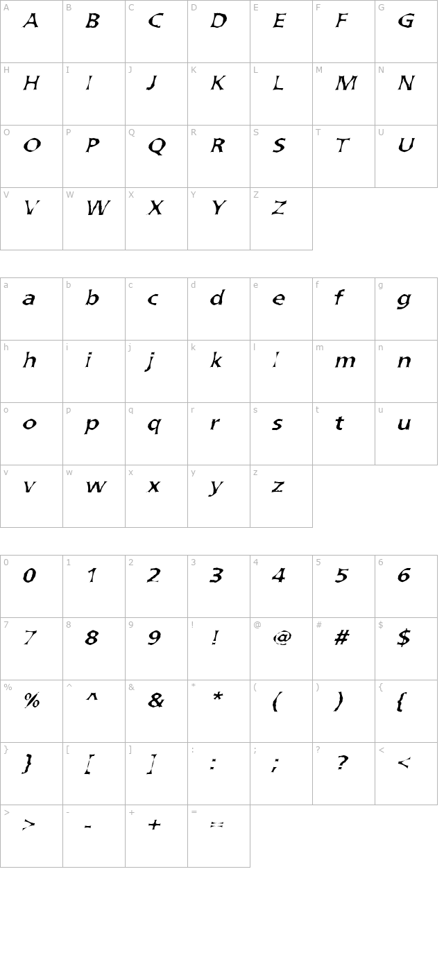 Arvada Normal character map