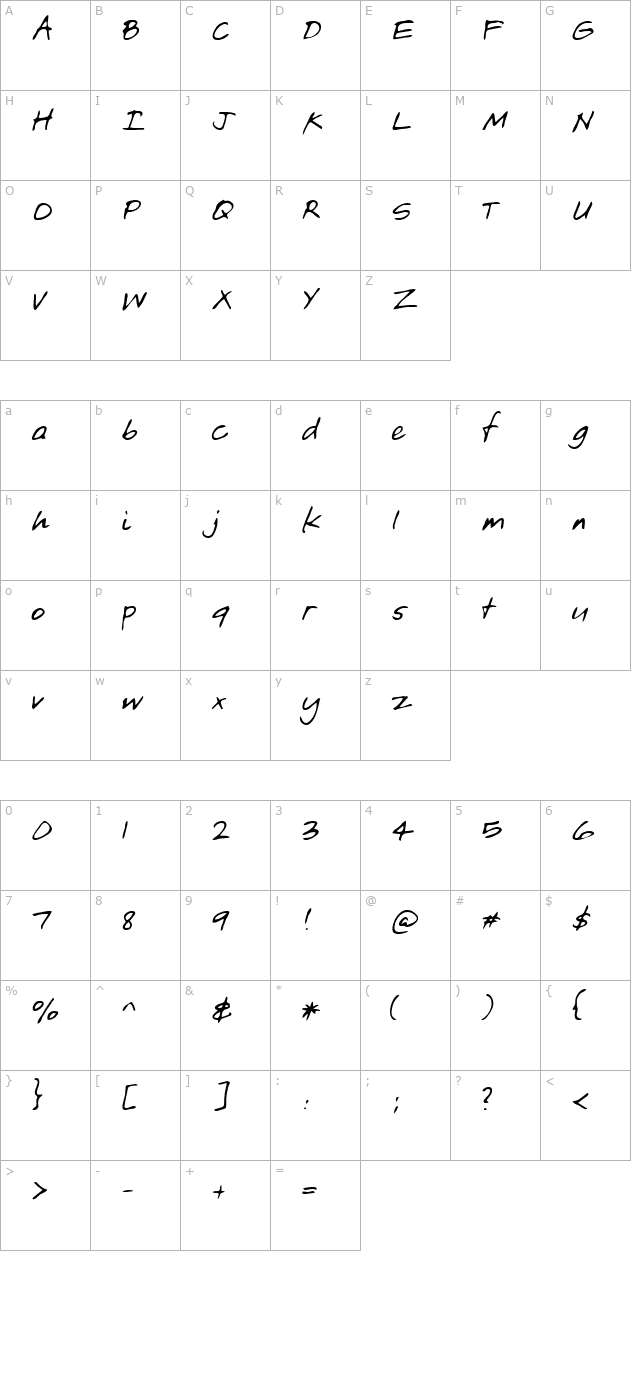 Asa Regular character map