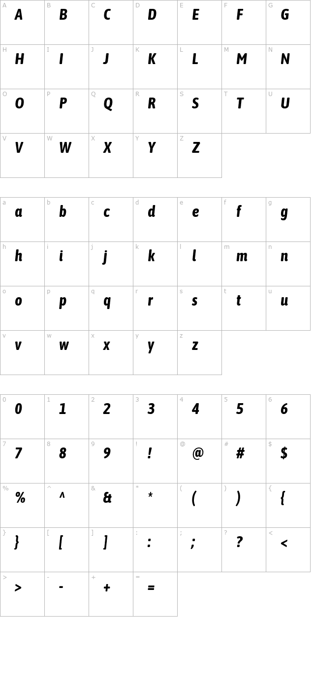 Asap Condensed Bold Italic character map