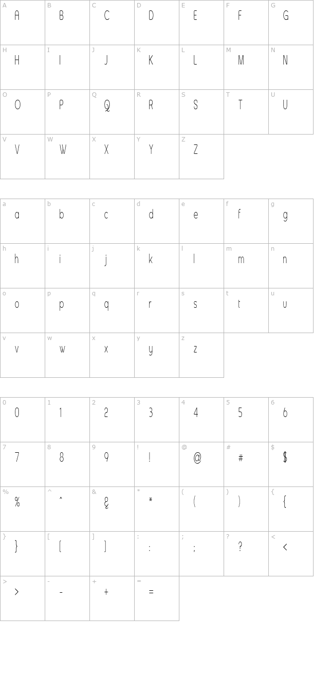 asenine-super-thin character map