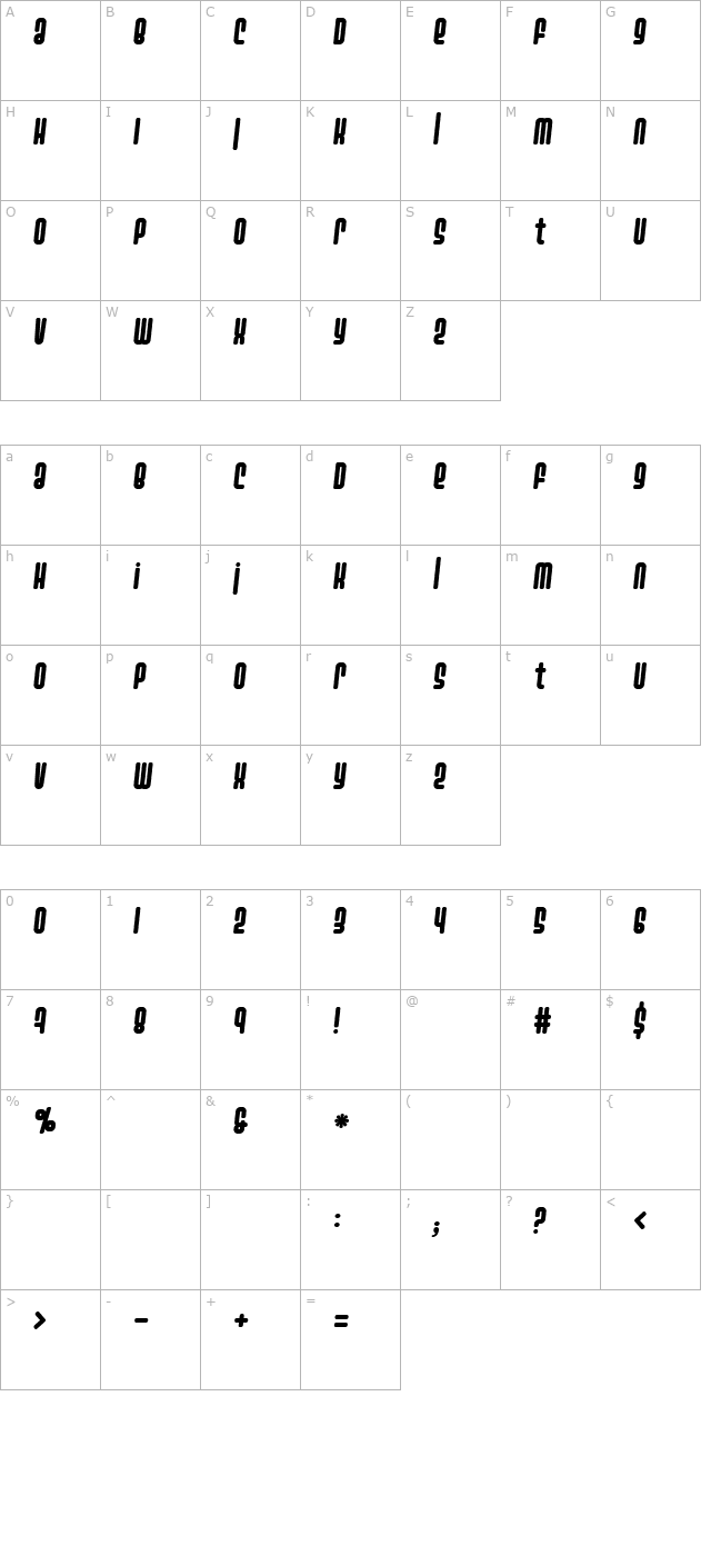 Ashbury Italic character map