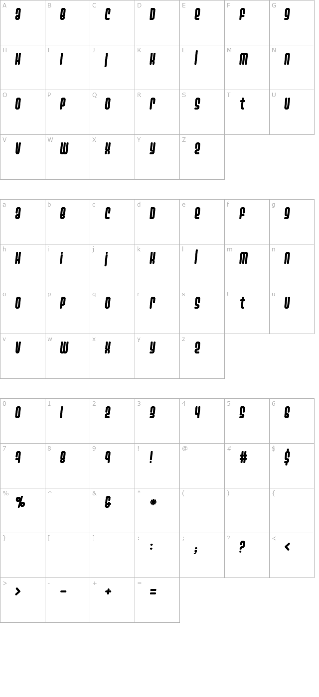 ashbury-italic character map