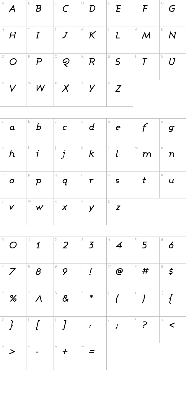 Ashby Medium Italic character map