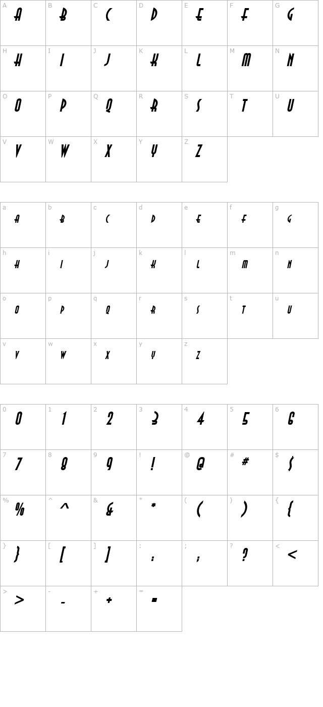 asia-bolditalic character map