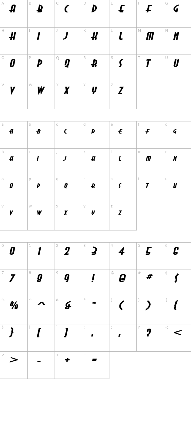 Asia Extended BoldItalic character map