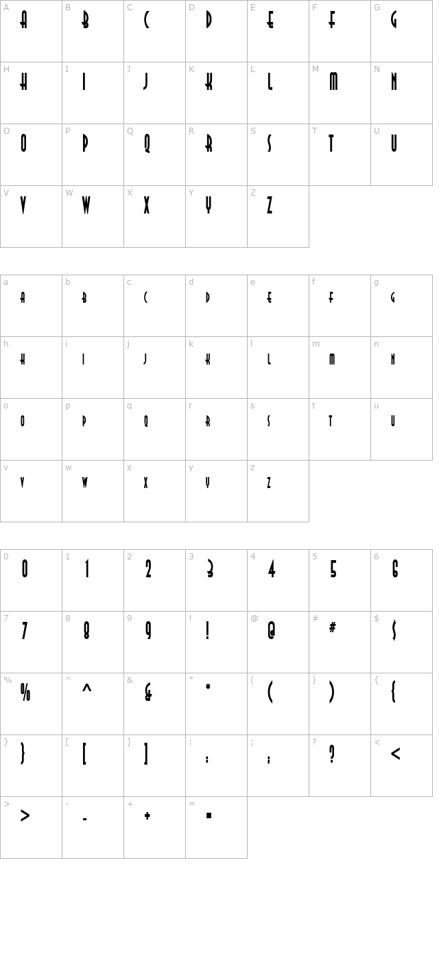 Asia Thin Bold character map