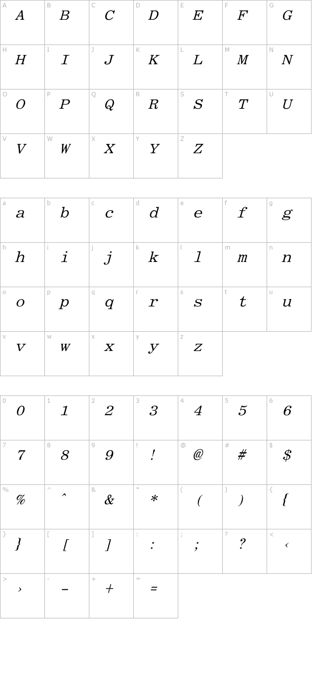 Asphalt Fixed Italic character map