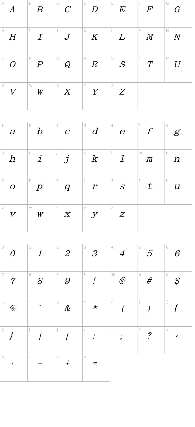 asphalt-fixed-italic character map