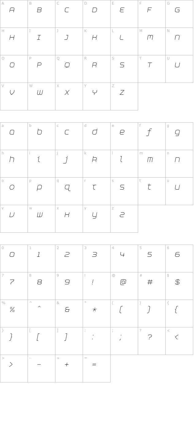 aspirin-advancelight-italic character map