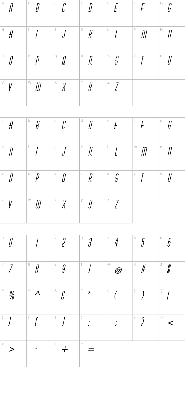 astaire-blackitalic character map