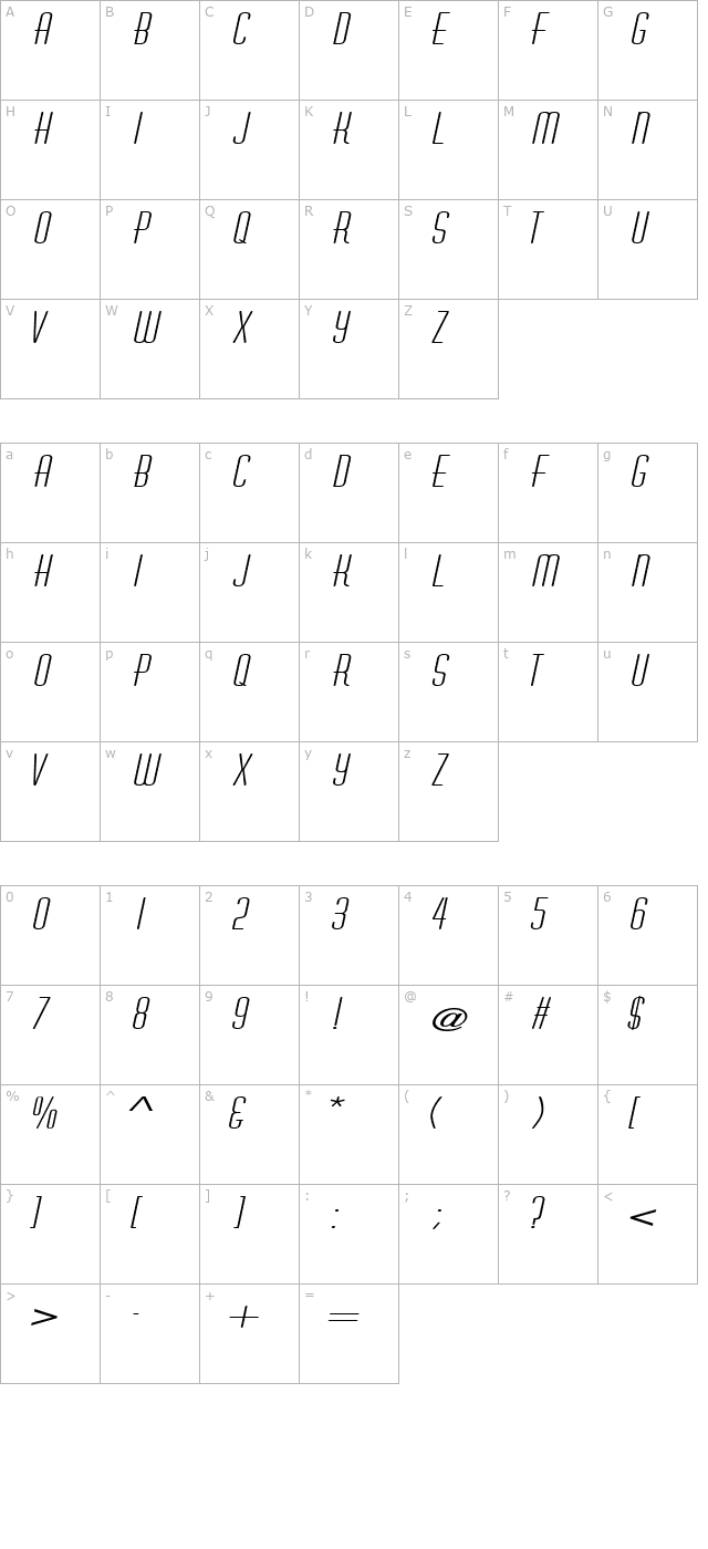 AstaireExtended Italic character map