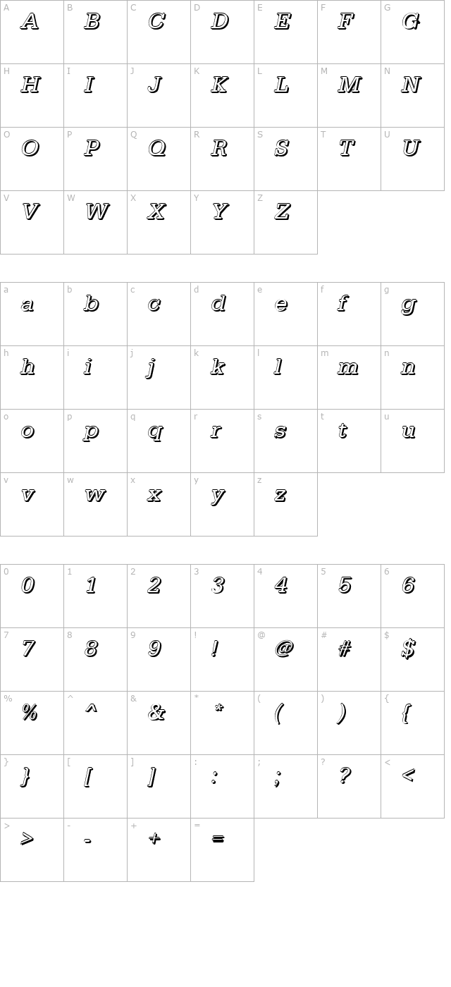 AstridBeckerShadow-Italic character map