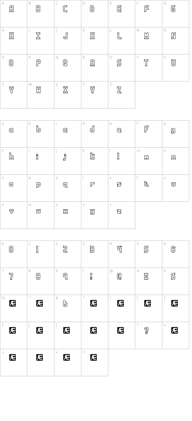 Ataxia Outline (BRK) character map