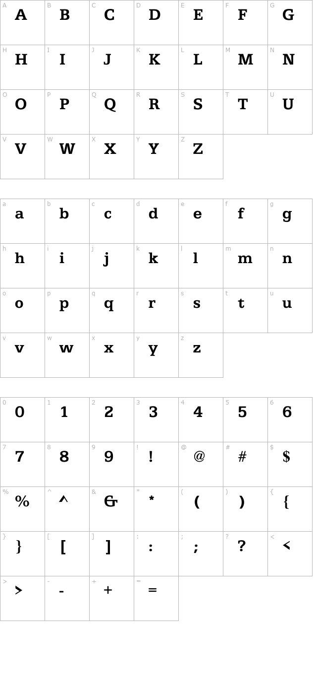 ATFAntique Bold character map