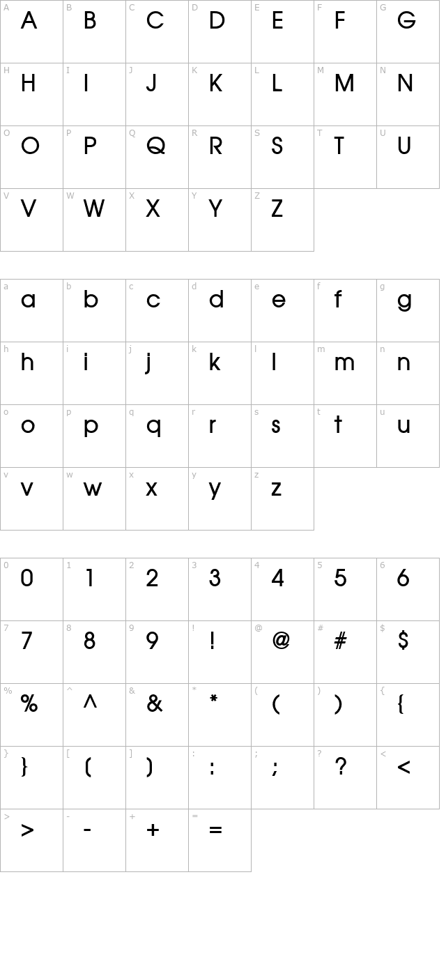 Atilla Bold character map