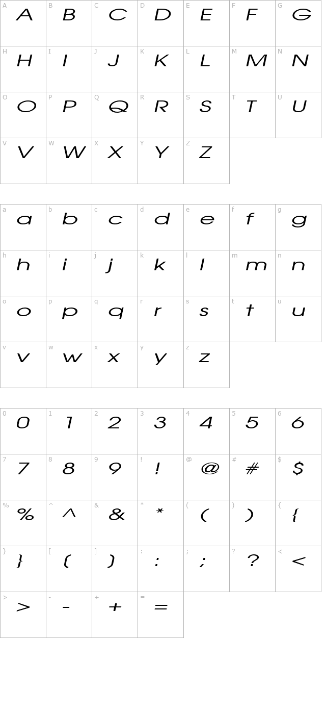 atilla-extended-italic character map